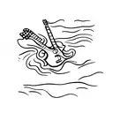 A sketch-style tattoo of a person playing the guitar while floating on a tranquil water surface tattoo design idea