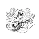 A sketch-style tattoo of a person playing the guitar while floating on a tranquil water surface tattoo design idea