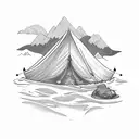 camping and waves tattoo design idea