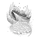 camping and waves tattoo design idea