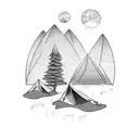 camping and waves tattoo design idea
