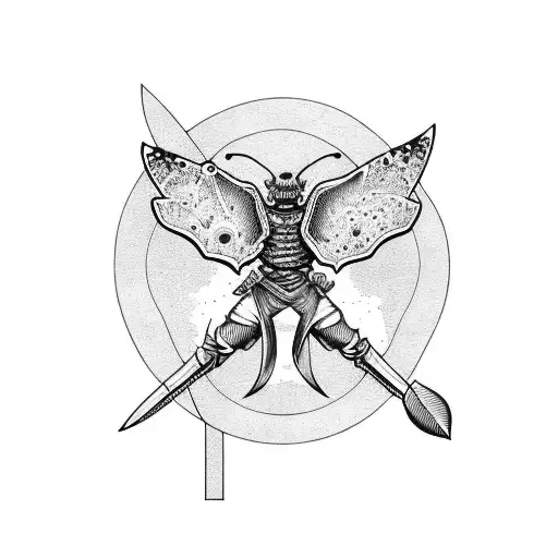 guy butterfly kick with double sided battle axe in background tattoo design idea