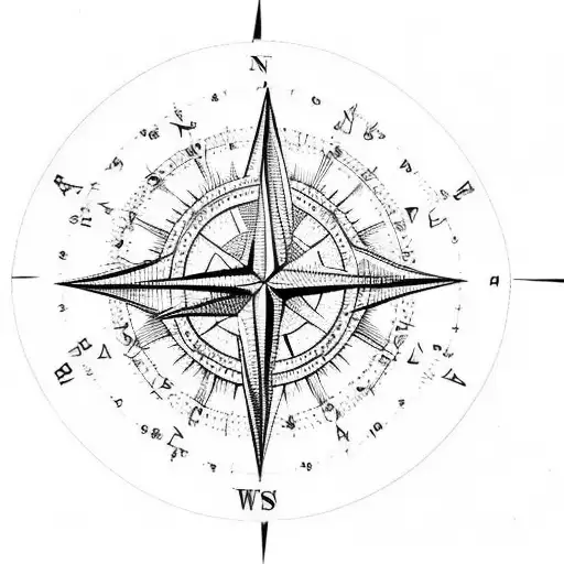 nautical compass with triangles fine lines tattoo design idea