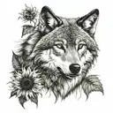 wolf, nature, sunflowers, love tattoo design idea