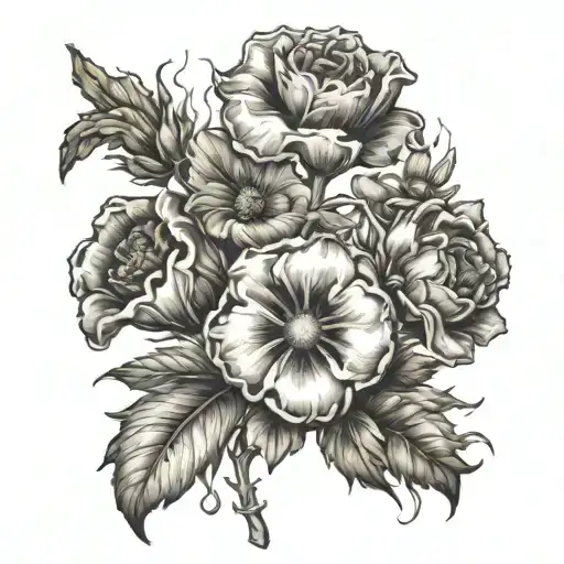 Brotherhood of steel with flowers, nuked flora triumphing through fire tattoo design idea