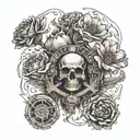 Brotherhood of steel with flowers, nuked flora triumphing through fire tattoo design idea