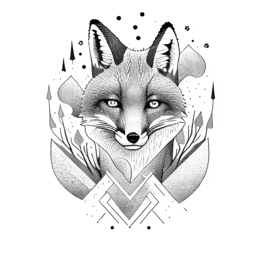 big forest with a fox head and a bit of fire tattoo design idea
