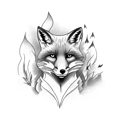 Fox with Forest and a bit of fire tattoo design idea