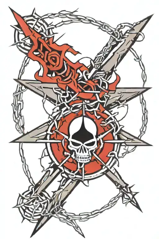Barbed wire, lightning charged ninja star  tattoo design idea