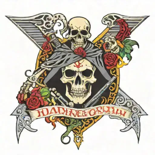 dance of death/ mideval skeleton, sword, Slavic pagan design, magic, lightning bolt coverup, dragon, eyes, durer style tattoo design idea