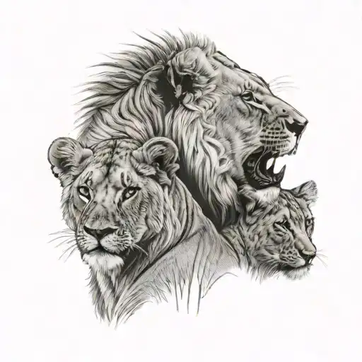 minimalist female lioness and lion cub representing family tattoo design idea