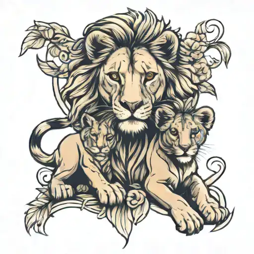 lioness and female lion cub tattoo design idea