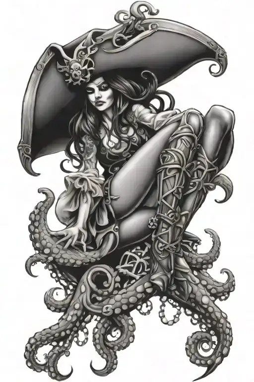 lady pirate octapus legs grabbed tattoo design idea