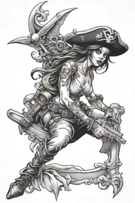  pirate chick gun intertwined tattoo design idea
