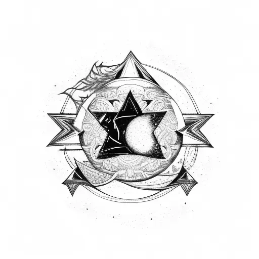 a star a moon and a fire tattoo design idea