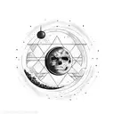 a star a moon and a fire tattoo design idea