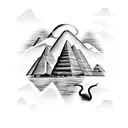 the Nile river with ancient Egyptian hieroglyphs tattoo design idea