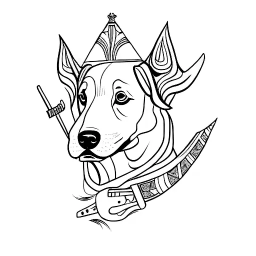 A carpentry-inspired tattoo with a dog and a carabao incorporated in the design tattoo design idea