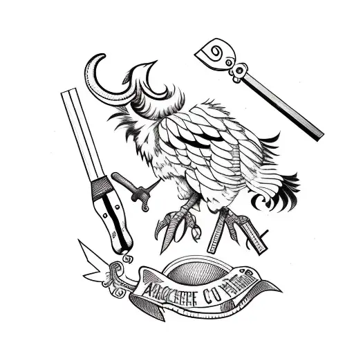 A cockfighting-inspired tattoo featuring a carpentry tool and a carabao tattoo design idea