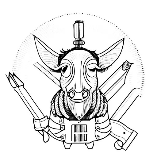 A cockfighting-inspired tattoo featuring a carpentry tool and a carabao tattoo design idea
