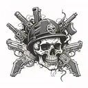skull and guns intertwined tattoo design idea