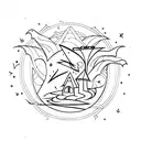 witches burning building tattoo design idea