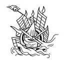 witches burning building tattoo design idea
