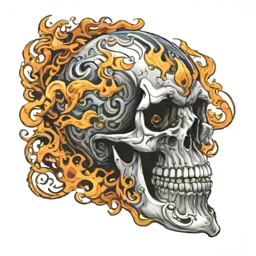 Motorcycle Skull with Flames tattoo design idea