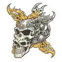Motorcycle Skull with Flames tattoo design idea