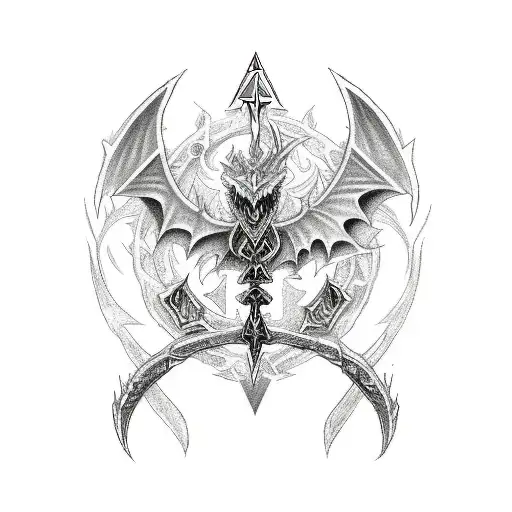 Sketch style tattoo of a Guild Wars dragon with Zelda's Master Sword tattoo design idea