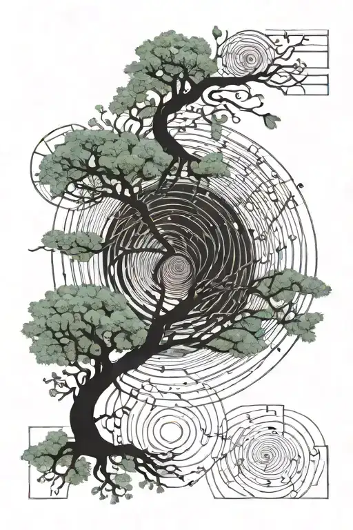 fibonacci spiral united with a DNA double helix mixed with a tree tattoo design idea