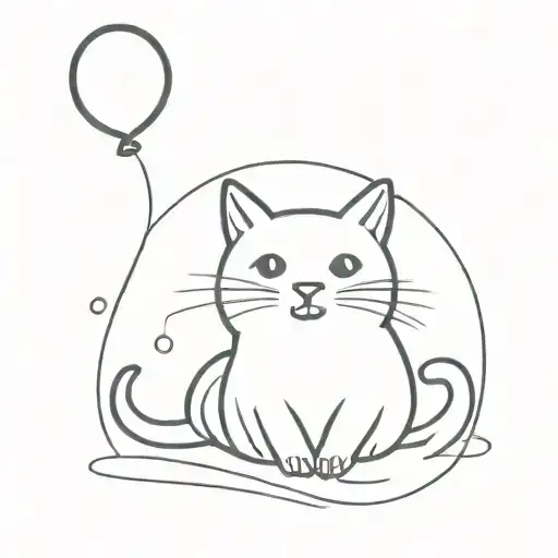 cute cat starring at foam balloon floating tattoo design idea