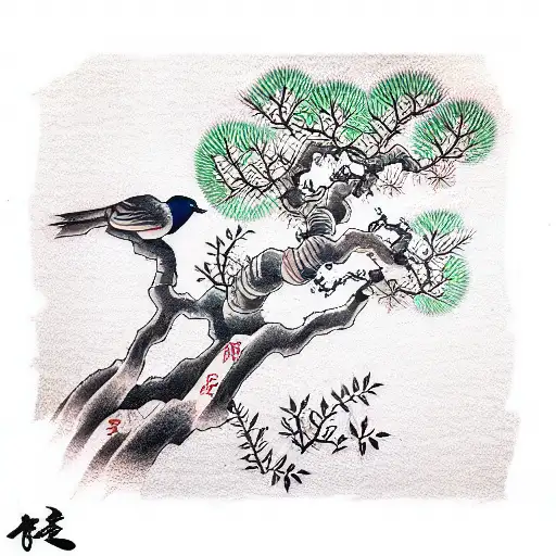 tree, birds, roots tattoo design idea