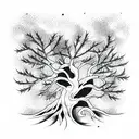 tree, birds, roots tattoo design idea