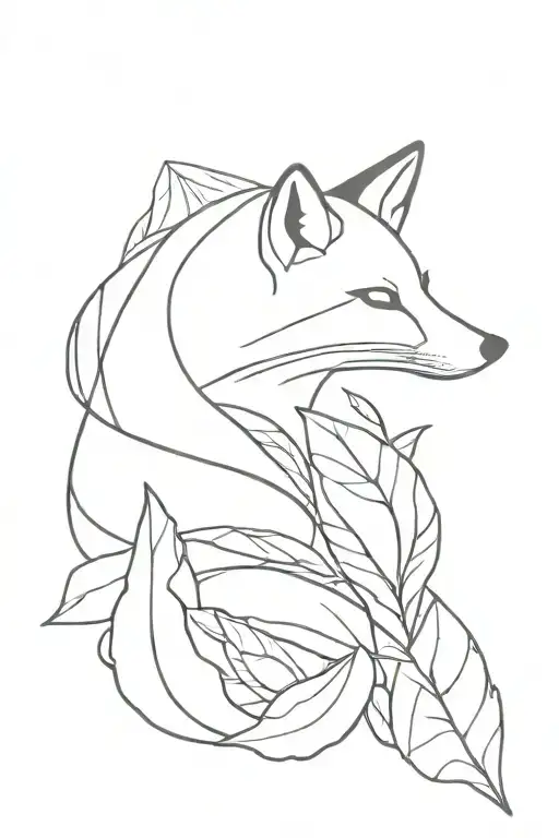 fox lines patterns leaves black and white weasel wriggles tattoo design idea