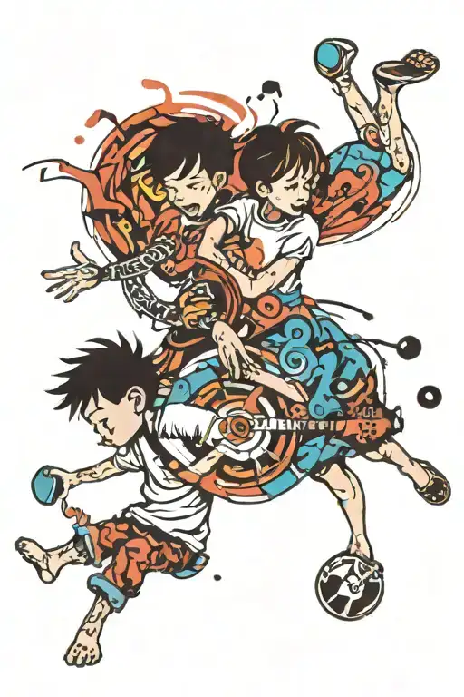 3 kids playing tattoo design idea