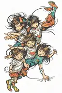 3 kids playing tattoo design idea