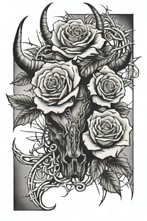 western girly roses longhorn barbed wire tattoo  tattoo design idea