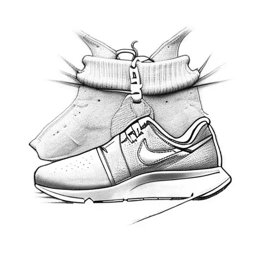 nike sneaker tag with bekgrade victor statue instead of the nike logo and made in serbia written instead of made in vien tattoo design idea