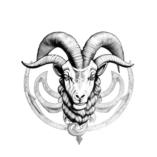 A black-grey tattoo of the aries ram romancing with a sagittarius archer tattoo design idea
