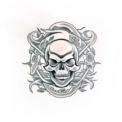 skull and dagger tattoo design idea