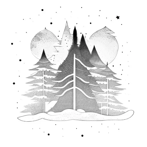 Black Metal-inspired forest scene with stars tattoo design idea