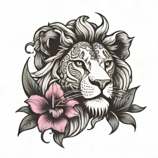 Lion, 1 Cattleya & Laylas tattoo design idea