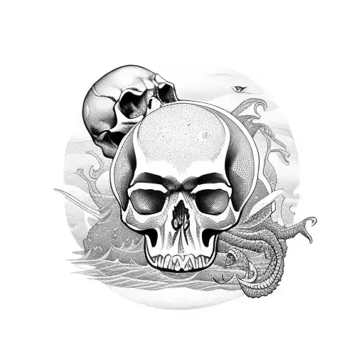 ocean scene with skull and tropical things tattoo design idea