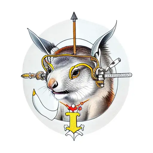 medieval marmot, with lance,  riding a kangaroo  tattoo design idea