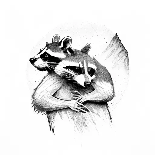 racoon riding a kangaroo into battle tattoo design idea