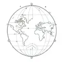 A simple globe containing all 7 continents with a small simple plane flying around it while following a dotted line tattoo design idea