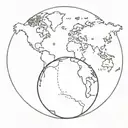 A simple globe containing all 7 continents with a small simple plane flying around it while following a dotted line tattoo design idea