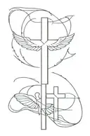 3 and three crosses with angles wings on the side and a halo on top tattoo design idea