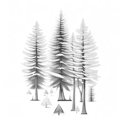 A serene forest with hidden symbols integrated into the trees tattoo design idea